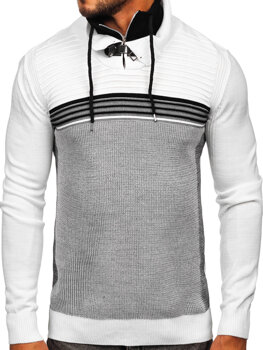 Білий чоловічий светр з коміром-стійкою Bolf 1051