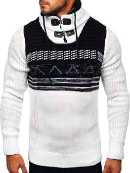 Білий чоловічий светр товстої в'язки з коміром-стійкою Bolf 2020