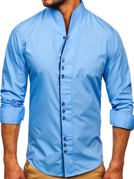 Світло-синя чоловіча сорочка з довгим рукавом Bolf 5720