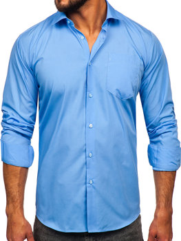 Синя чоловіча елегантна сорочка з довгим рукавом Bolf M14