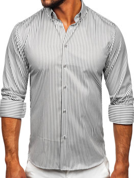 Сіра чоловіча смугаста сорочка з довгим рукавом Bolf 22731