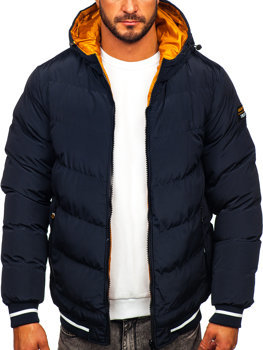 Темно-синьо-кемел чоловіча зимова двостороння стьобана куртка Bolf 7417