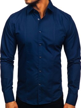 Темно-синя елегантна чоловіча сорочка з довгим рукавом Bolf 6944