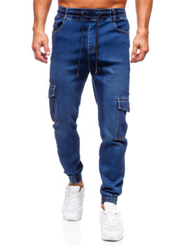 Темно-сині чоловічі тканинні штани джоггери-карго Bolf 8101