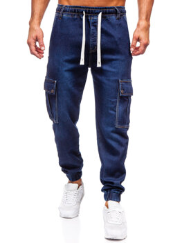 Темно-сині чоловічі тканинні штани джоггери-карго Bolf 8113