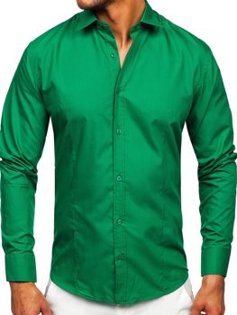 Чоловіча елегантна сорочка з довгим рукавом темно-зелена Bolf 1703