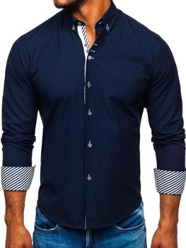 Чоловіча елегантна сорочка з довгим рукавом темно-синя Bolf 5796-1