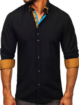 Чоловіча елегантна сорочка з довгим рукавом чорна Bolf 3708-1