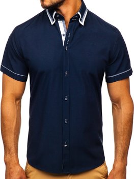 Чоловіча сорочка з коротким рукавом темно-синя Bolf 3520