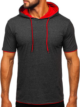 Чоловіча футболка без принта антрацитово-червона з капюшоном Bolf 08