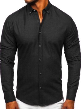 Чорна бавовняна чоловіча сорочка з довгим рукавом Bolf 20701