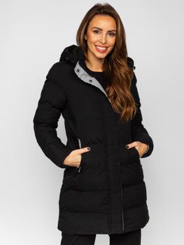 Чорна жіноча довга стьобана зимова куртка з капюшоном Bolf 7091