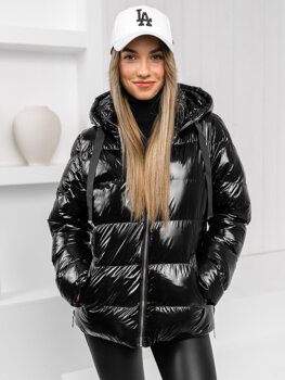 Чорна стьобана жіноча зимова куртка з капюшоном Bolf 5M3172