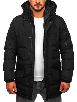 Чорна стьобана куртка чоловіча зимова парка Bolf 5M790