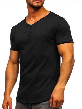 Чорна чоловіча футболка без друку з V-подібним вирізом Bolf 4049