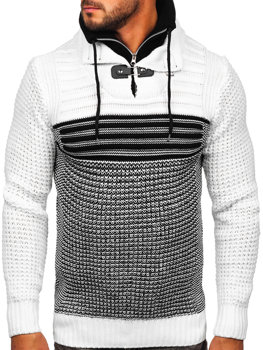 Чорно-білий чоловічий светр грубої в'язки з коміром-стійкою Bolf 2026
