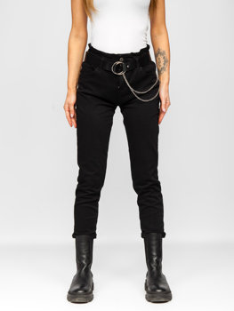 Чорні жіночі джинсові штани з високою талією з поясом Bolf LA689