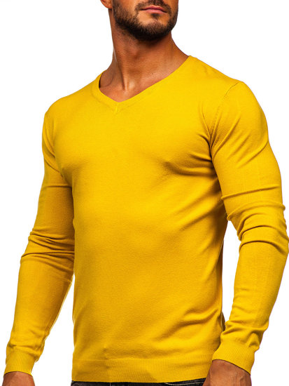 Жовтий чоловічий светр з V-подібним вирізом Bolf MMB601
