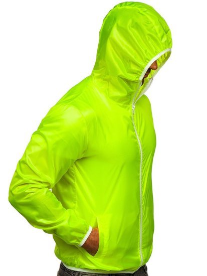 Жовто-неонова чоловіча демысезонна куртка-вітровка з капюшоном BOLF 5060