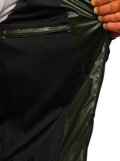 Зелена зимова чоловіча куртка-бомбер з капюшоном Bolf 6590