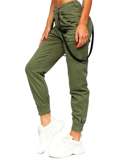 Зелені штани карго жіночі з підтяжками BOLF DM203NP