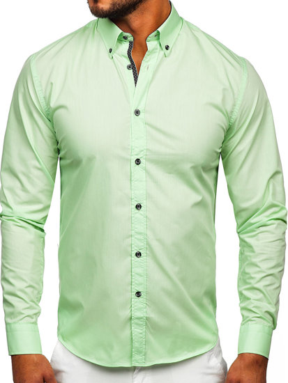 Світло-зелена чоловіча сорочка з довгим рукавом Bolf 20716