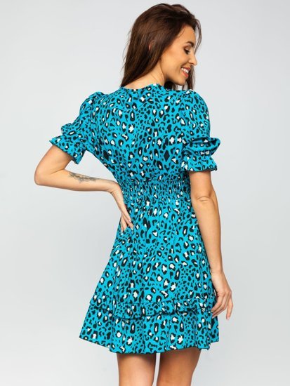 Синя сукня жіноча з леопардовим принтом Bolf 6986