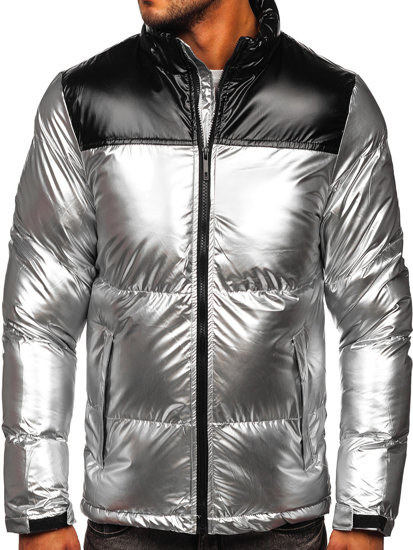 Срібна стьобана чоловіча зимова куртка Bolf 1188