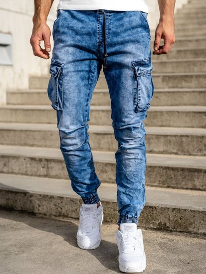 Темно-сині джинси джоггери-карго чоловічі Bolf TF050