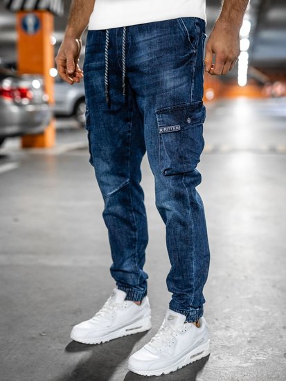 Темно-сині чоловічі джинсові джоггери-карго slim fit Bolf 85030W0