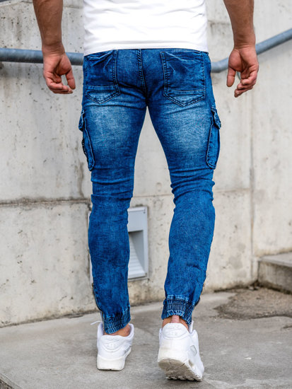 Темно-сині чоловічі джинсові джоггери-карго slim fit Bolf E9653