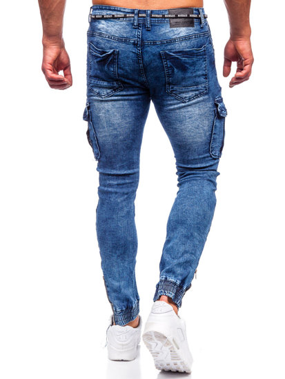 Темно-сині чоловічі джинсові джоггери-карго slim fit Bolf E9653