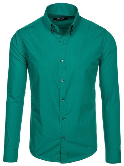 Чоловіча елегантна сорочка з довгим рукавом зелені Bolf 5821-1