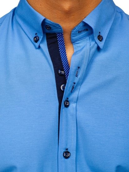 Чоловіча елегантна сорочка з довгим рукавом синя Bolf 8840-1