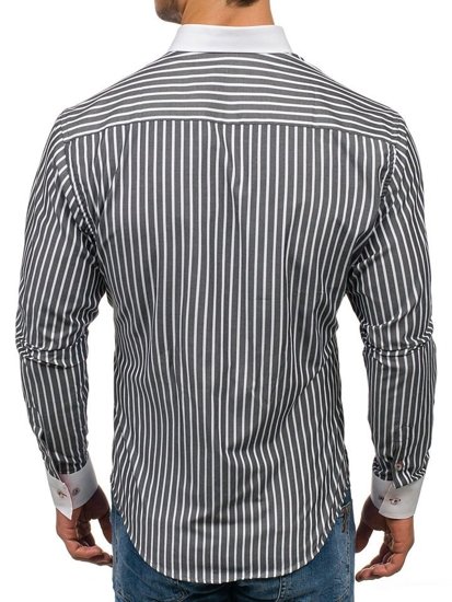 Чоловіча сорочка з довгим рукавом у смужку графітова Bolf 1771