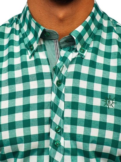 Чоловіча сорочка у клітину, з коротким рукавом зелена Bolf 6522