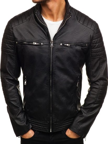 Чоловіча шкіряна байкерська куртка чорна Bolf 9103