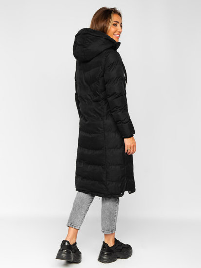 Чорна довга жіноча зимова жіноча демісезонна куртка з капюшоном Bolf 5M736