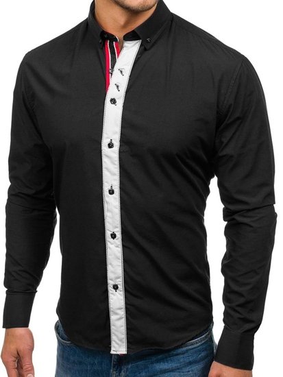 Чорна елегантна чоловіча сорочка з довгим рукавом Bolf 5827