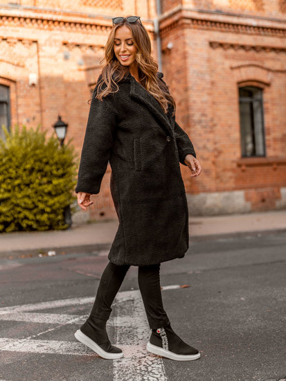 Чорне довге утеплене жіноче зимове пальто Bolf AN105