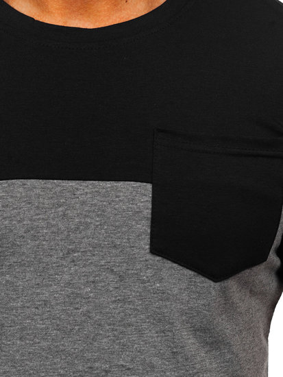 Чорно-графітова чоловіча футболка без принту з кишенею Bolf 8T91