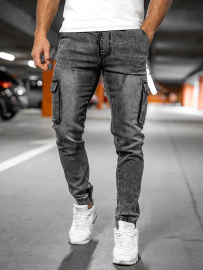 Чорні чоловічі джинси джоггери-карго Bolf HY1027