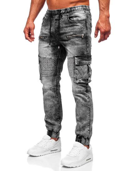 Чорні чоловічі джинси джоггери-карго Bolf MP0112N