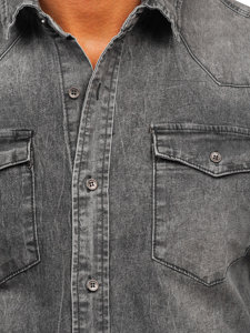 Графітова чоловіча джинсова сорочка з довгим рукавом Bolf MC710G