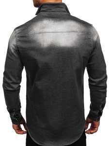 Графітова чоловіча джинсова сорочка з довгим рукавом Bolf R710