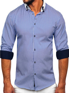 Синя елегантна чоловіча сорочка з довгим рукавом Bolf 0909