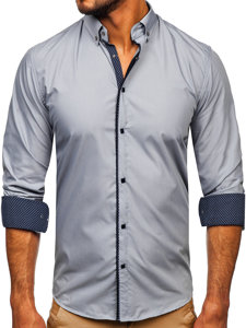Сіра чоловіча елегантна сорочка з довгим рукавом Bolf 7724-1