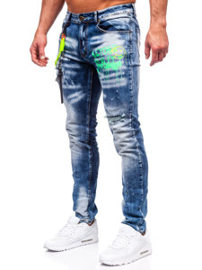Темно-сині чоловічі завужені джинси з ремінцями Bolf E7853