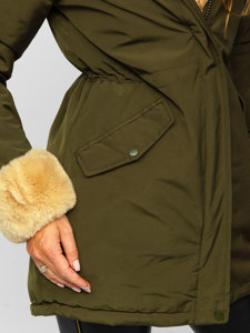 Хакі жіноча зимова куртка-парку з капюшоном Bolf 7033
