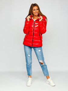 Червона стьобана жіноча зимова куртка з капюшоном Bolf B9583
